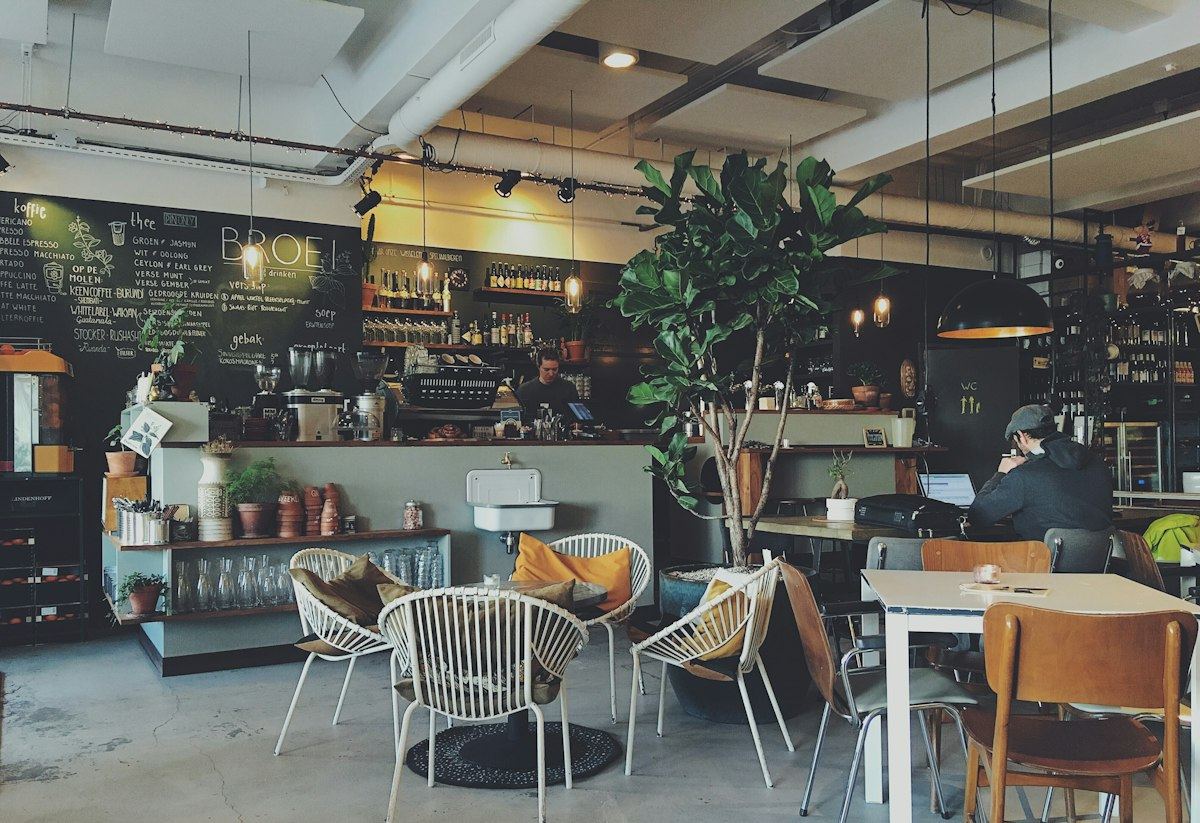 Bright café seating area