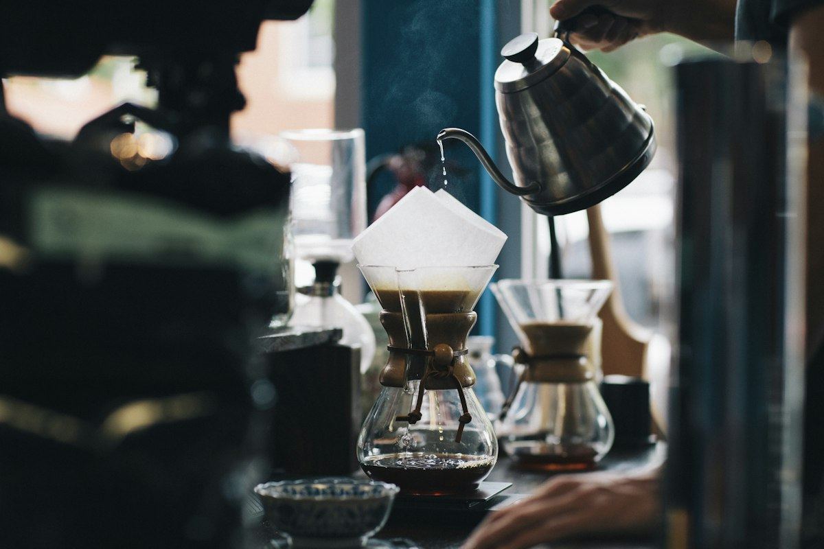 Barista making pour-over coffee